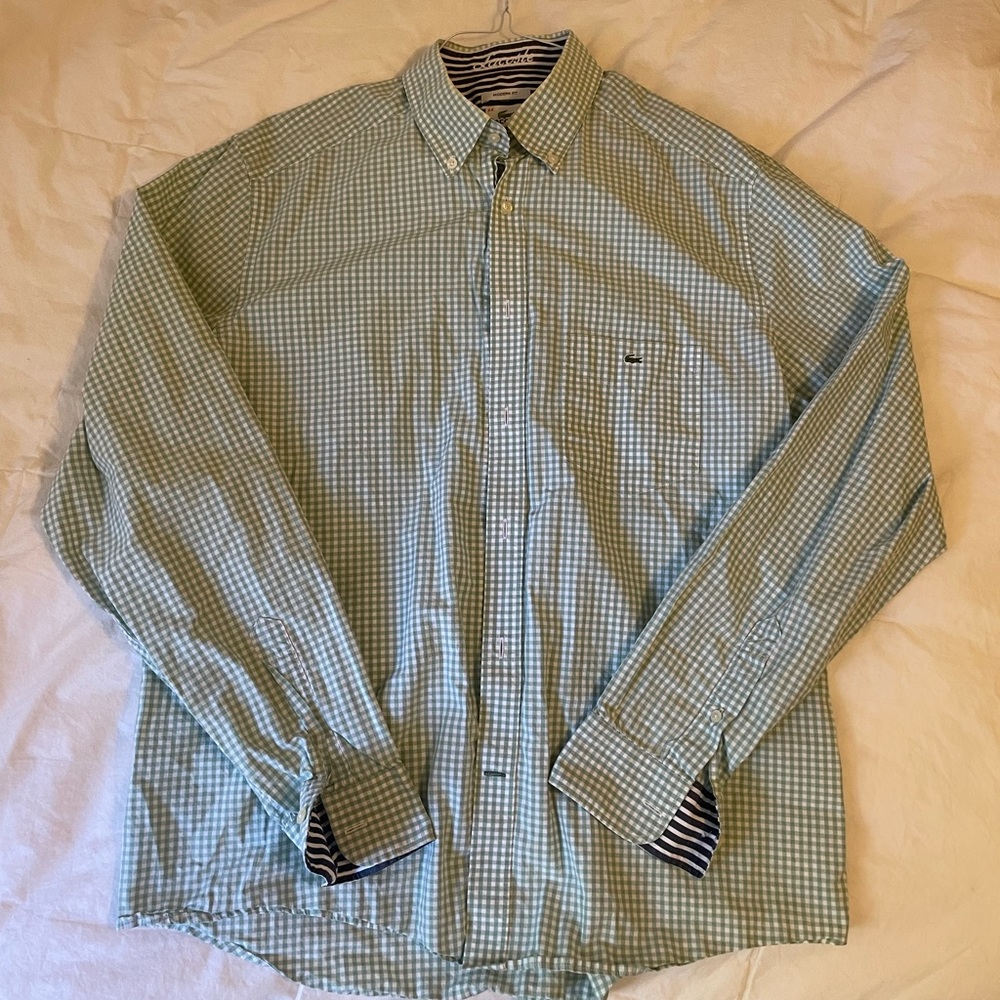LACOSTE men’s green checkered button up